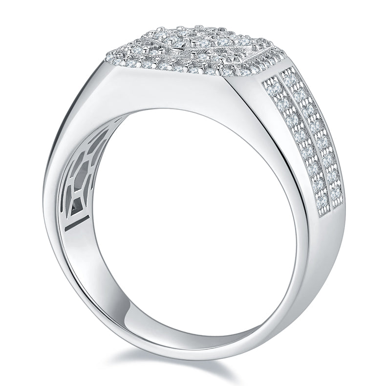 Sterling Silver S925 Men's Moissanite Ring, 1CT D Grade, 132-Stone Pavé Design AdornMazing Moissanite Rings.