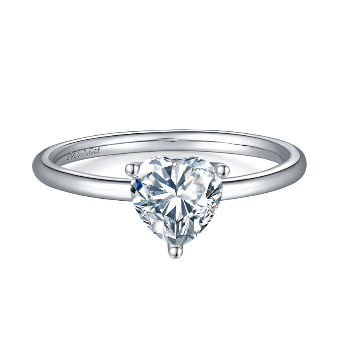 Sterling Silver S925 Moissanite Heart Shape Solitaire Ring, 1 Carat D Grade, Timeless Design AdornMazing Moissanite Rings.