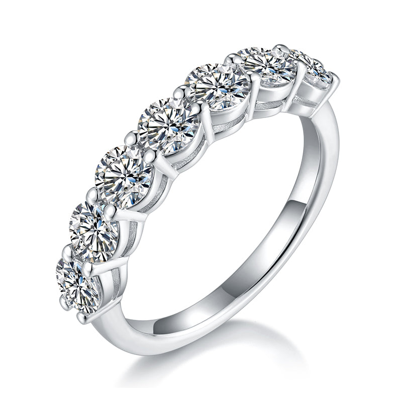 Sterling Silver S925 Moissanite Wedding Band Ring, 2.1CT D Grade Stones, Prong Setting AdornMazing Moissanite Rings.