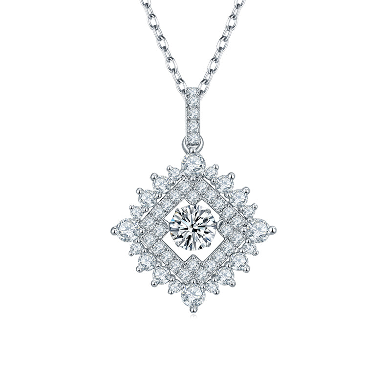 Sterling Silver S925 Moissanite Pendant Necklace, 0.5CT D Grade, Halo Design, 45cm Chain AdornMazing Moissanite Necklaces.