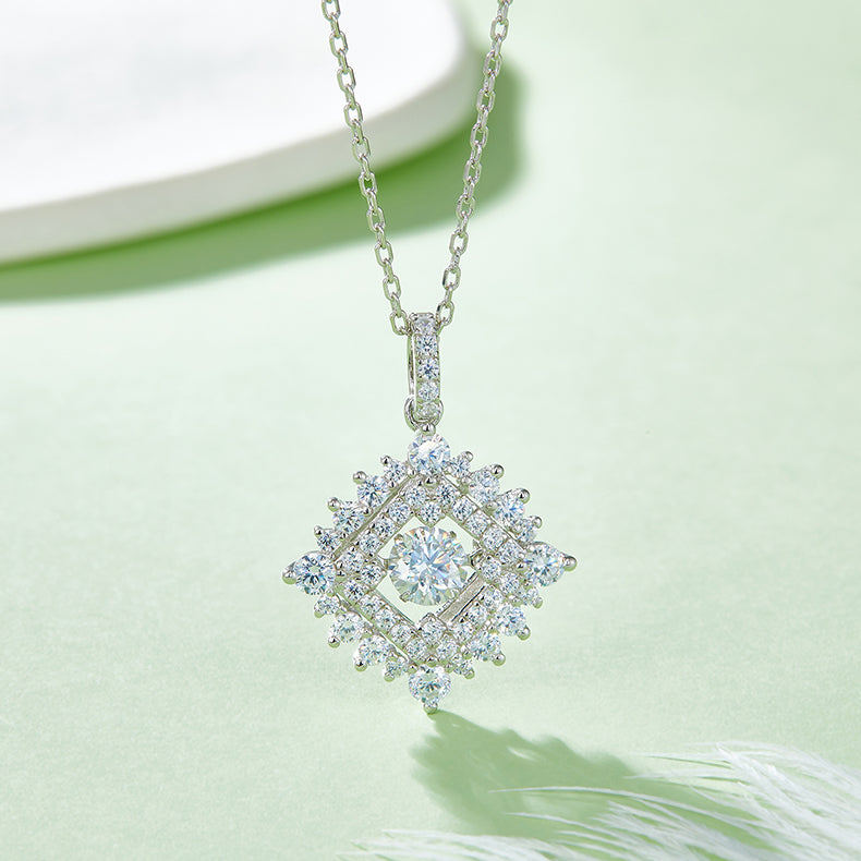 Sterling Silver S925 Moissanite Pendant Necklace, 0.5CT D Grade, Halo Design, 45cm Chain AdornMazing Moissanite Necklaces.