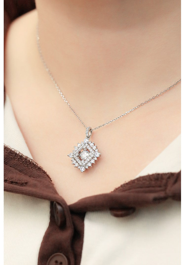 Sterling Silver S925 Moissanite Pendant Necklace, 0.5CT D Grade, Halo Design, 45cm Chain AdornMazing Moissanite Necklaces.