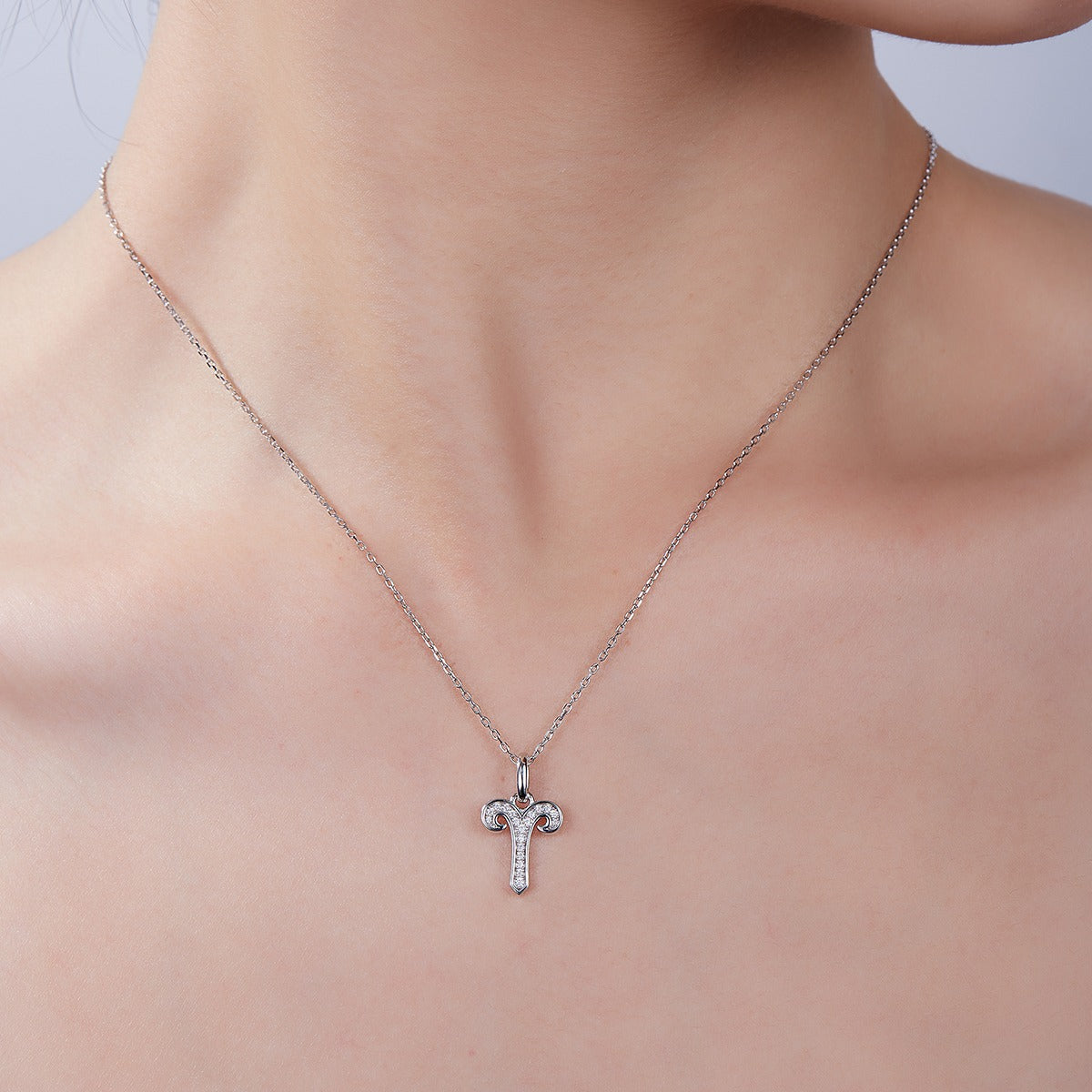 18K White Gold Plated S925 Aries Zodiac Pendant Necklace with Moissanite