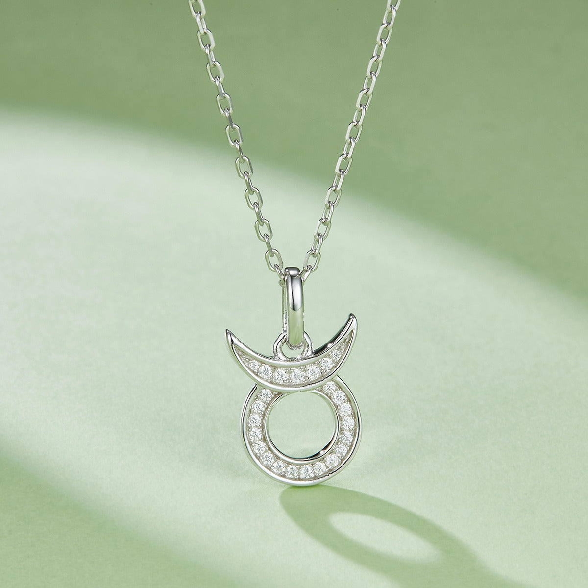 18K White Gold Plated S925 Taurus Zodiac Pendant Necklace with Moissanite