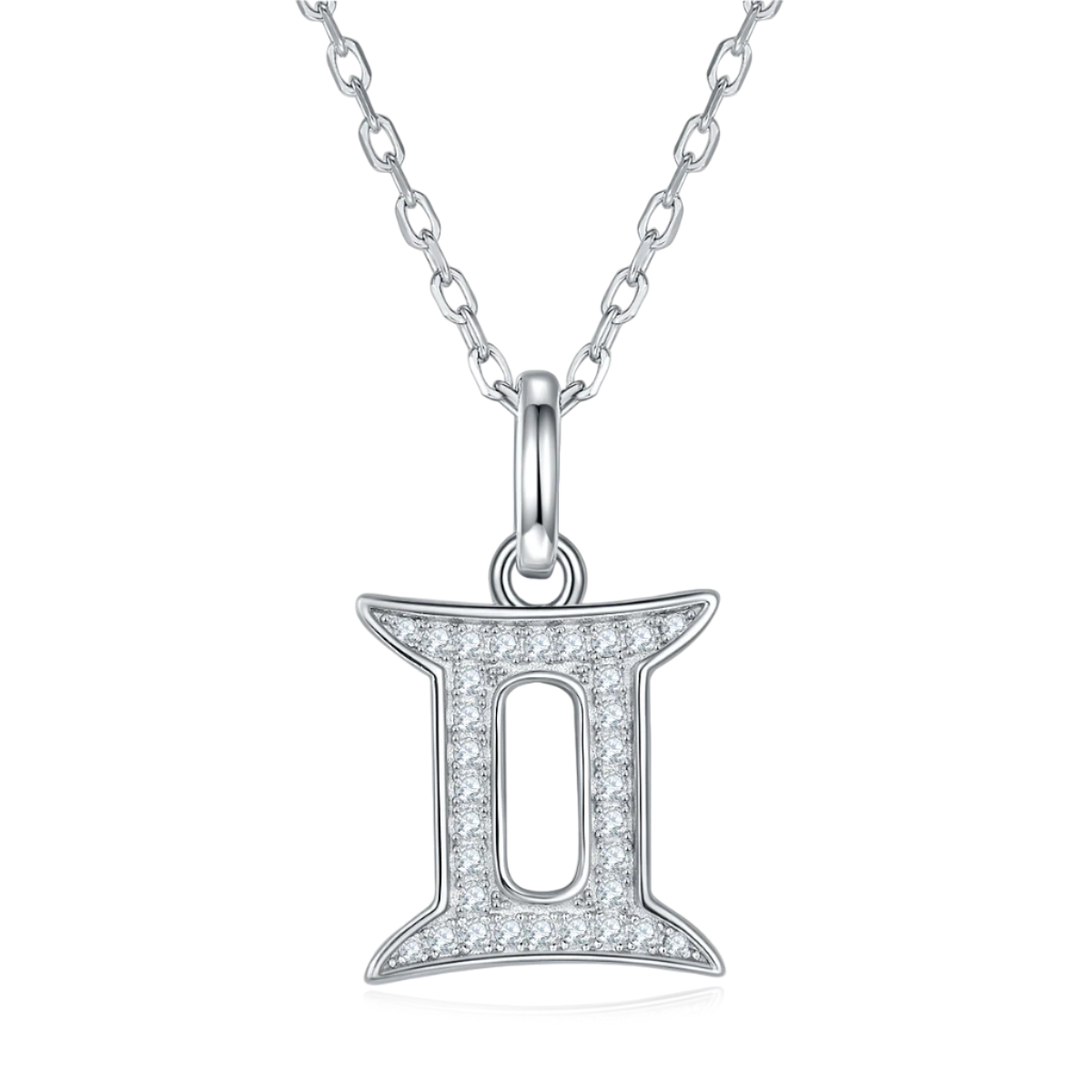 Silver zodiac pendant necklace on a white background