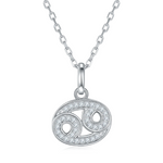 Silver necklace with a zodiac pendant on a white background