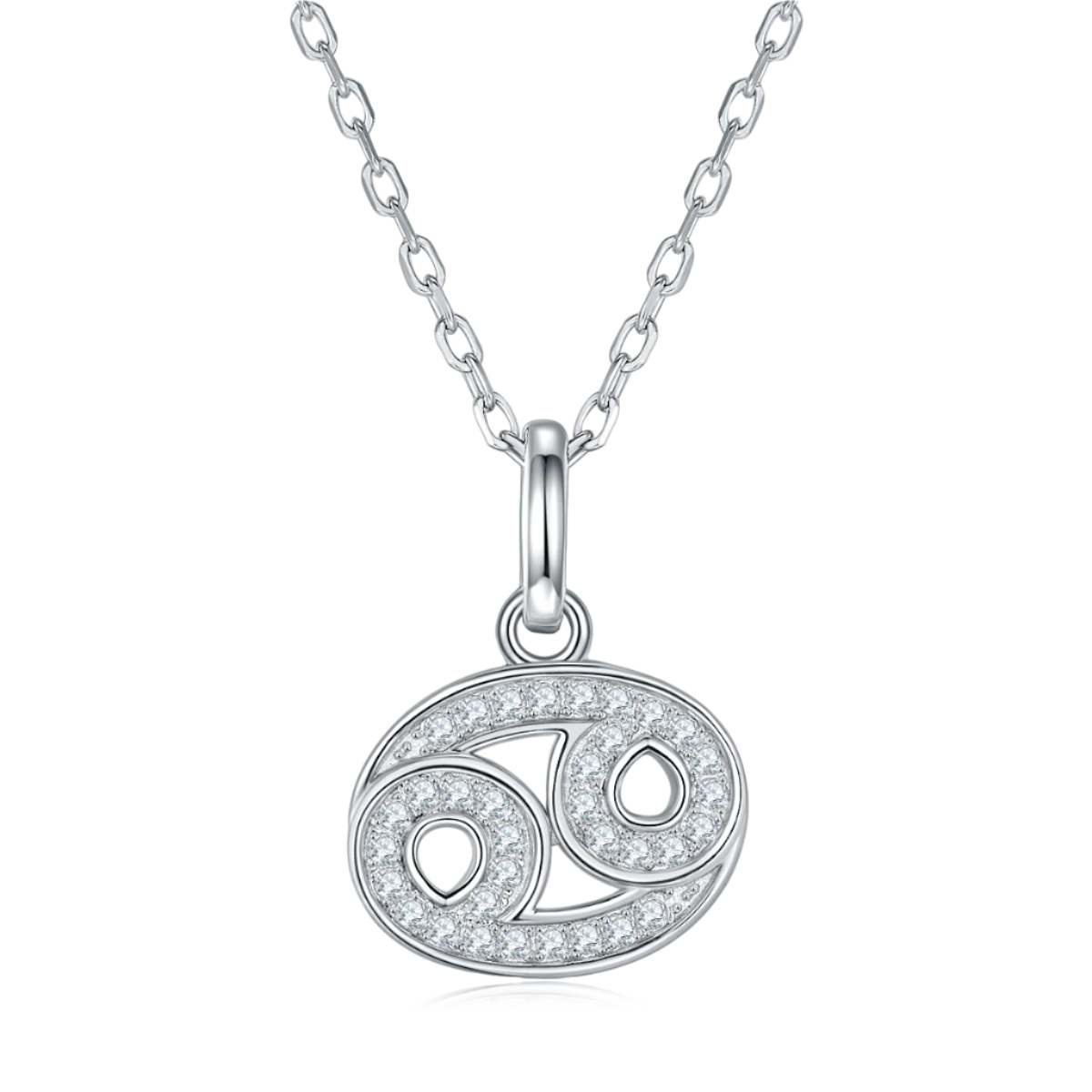 Silver necklace with a zodiac pendant on a white background