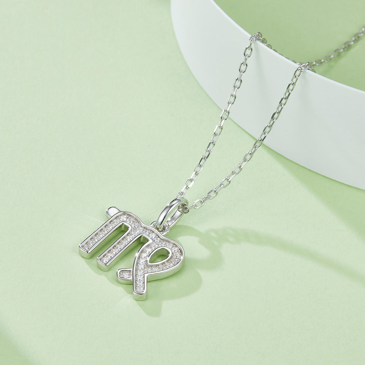 18K White Gold Plated S925 Virgo Zodiac Pendant Necklace with Moissanite
