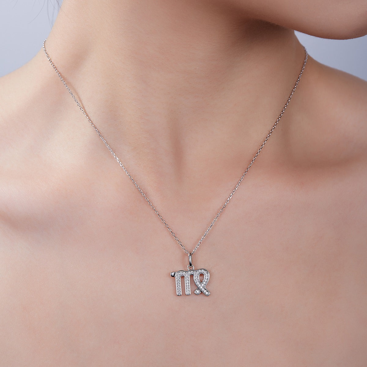 18K White Gold Plated S925 Virgo Zodiac Pendant Necklace with Moissanite