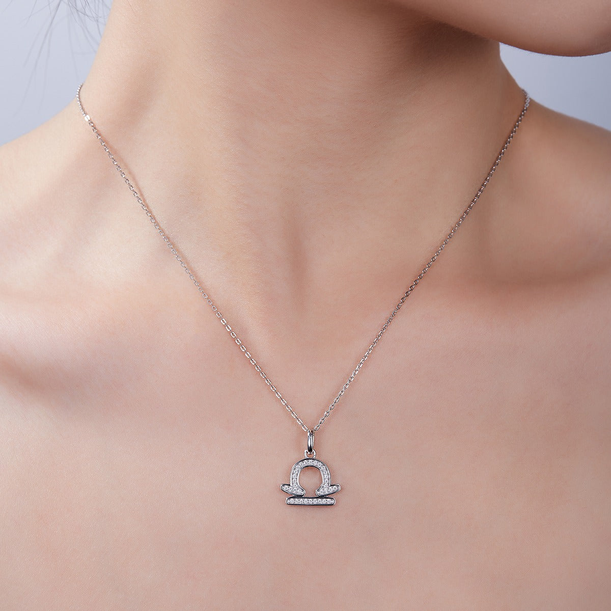 18K White Gold Plated S925 Libra Zodiac Pendant Necklace with Moissanite