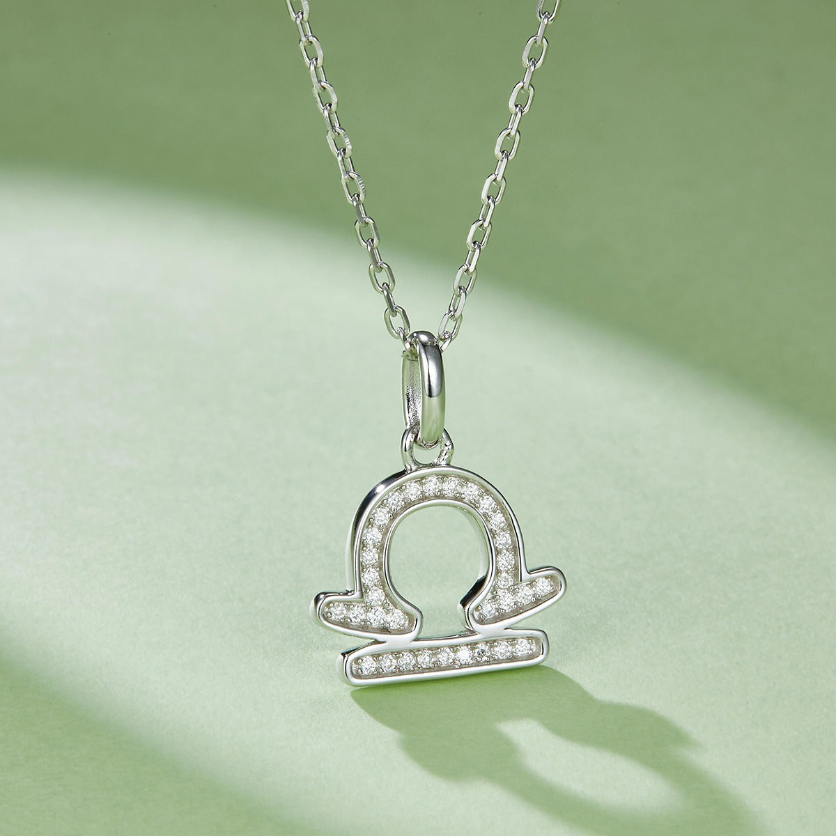 18K White Gold Plated S925 Libra Zodiac Pendant Necklace with Moissanite