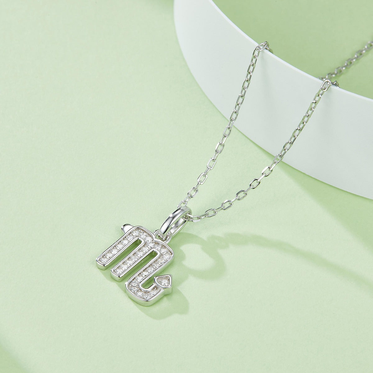 18K White Gold Plated S925 Scorpio Zodiac Pendant Necklace with Moissanite