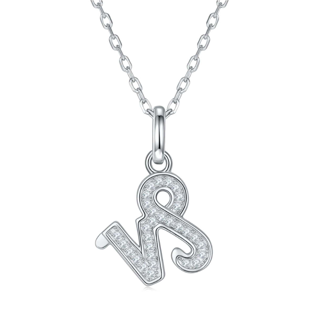 Silver necklace with a Capricorn zodiac pendant on a white background