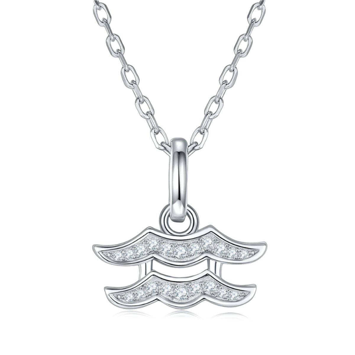 Silver necklace with a Aquarius Zodiac Pendant on a white background
