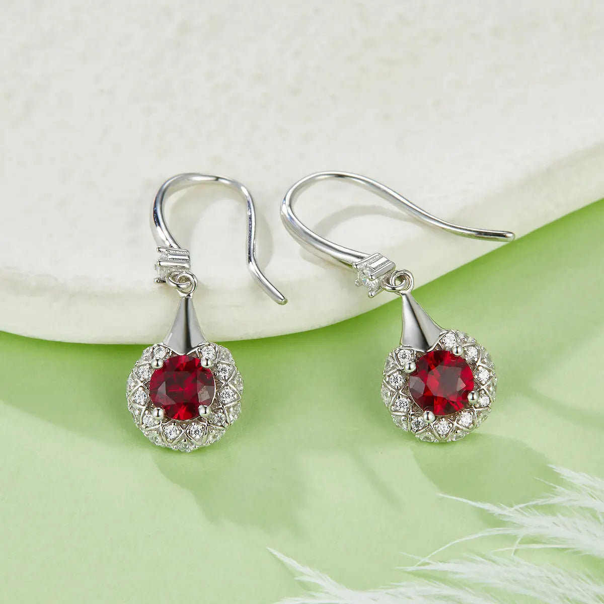 Sterling Silver Dangle Earrings, 5MM Lab-Grown Gemstone, Halo Design AdornMazing Lab-Grown Gemstone Earrings