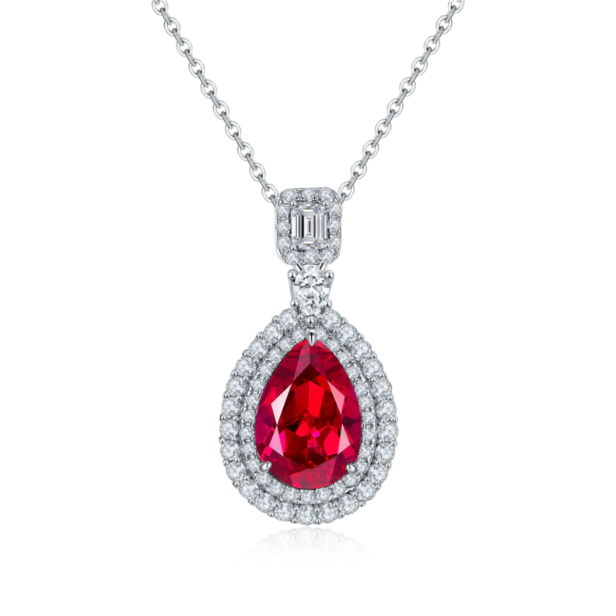 Elegant Pear-Shaped Lab-Grown Emerald & Ruby Pendant Necklace S925 Silver 3.5CT