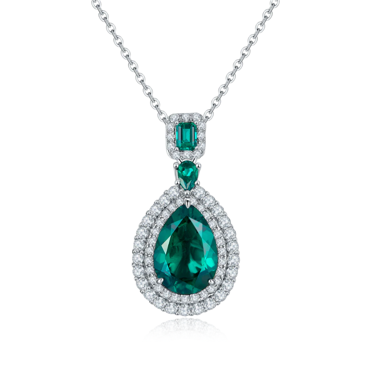 Elegant Pear-Shaped Lab-Grown Emerald & Ruby Pendant Necklace S925 Silver 3.5CT