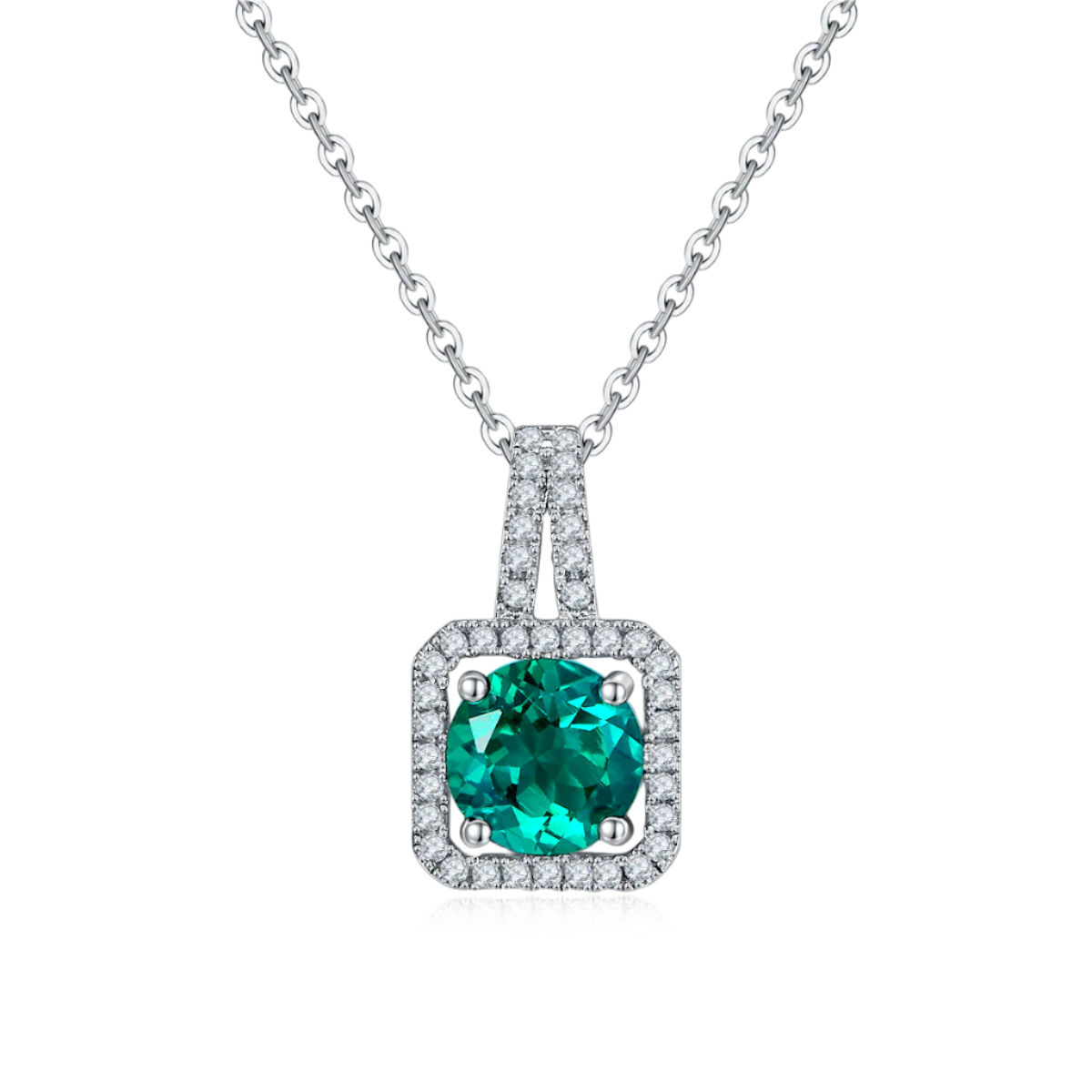 Elegant Round Cut Lab-Grown Emerald Pendant Necklace S925 Silver 2CT