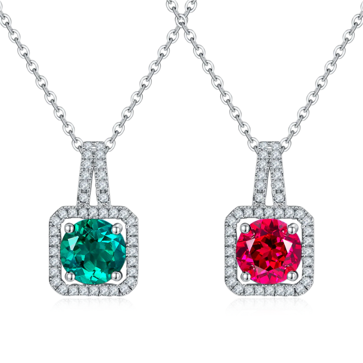 Elegant Round Cut Lab-Grown Emerald Pendant Necklace S925 Silver 2CT