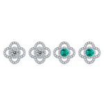 Four floral earrings with gemstones on a white background