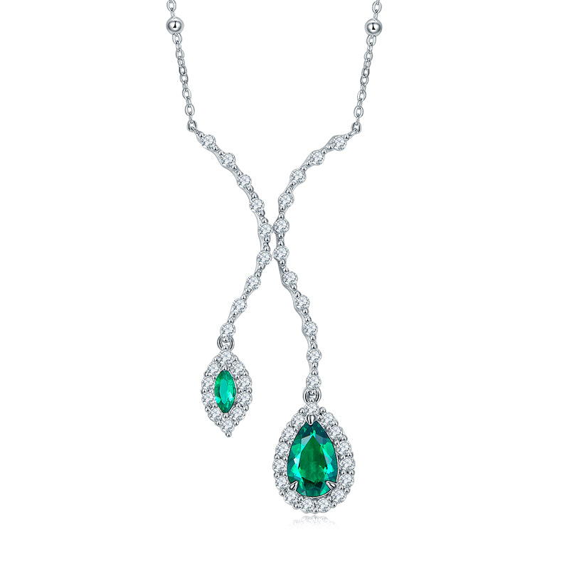 Pear-Shaped Created Emerald Necklace, S925 Sterling Silver, 1.88CT Gemstones AdornMazing Lab-Grown Emerald Necklace.