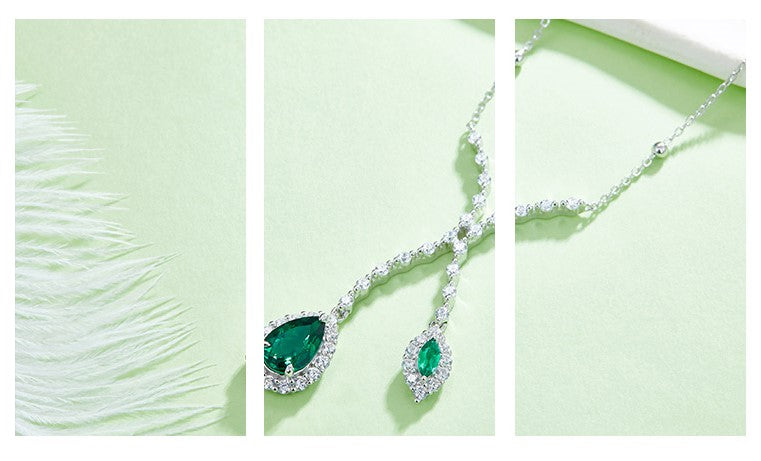 Pear-Shaped Created Emerald Necklace, S925 Sterling Silver, 1.88CT Gemstones AdornMazing Lab-Grown Emerald Necklace.