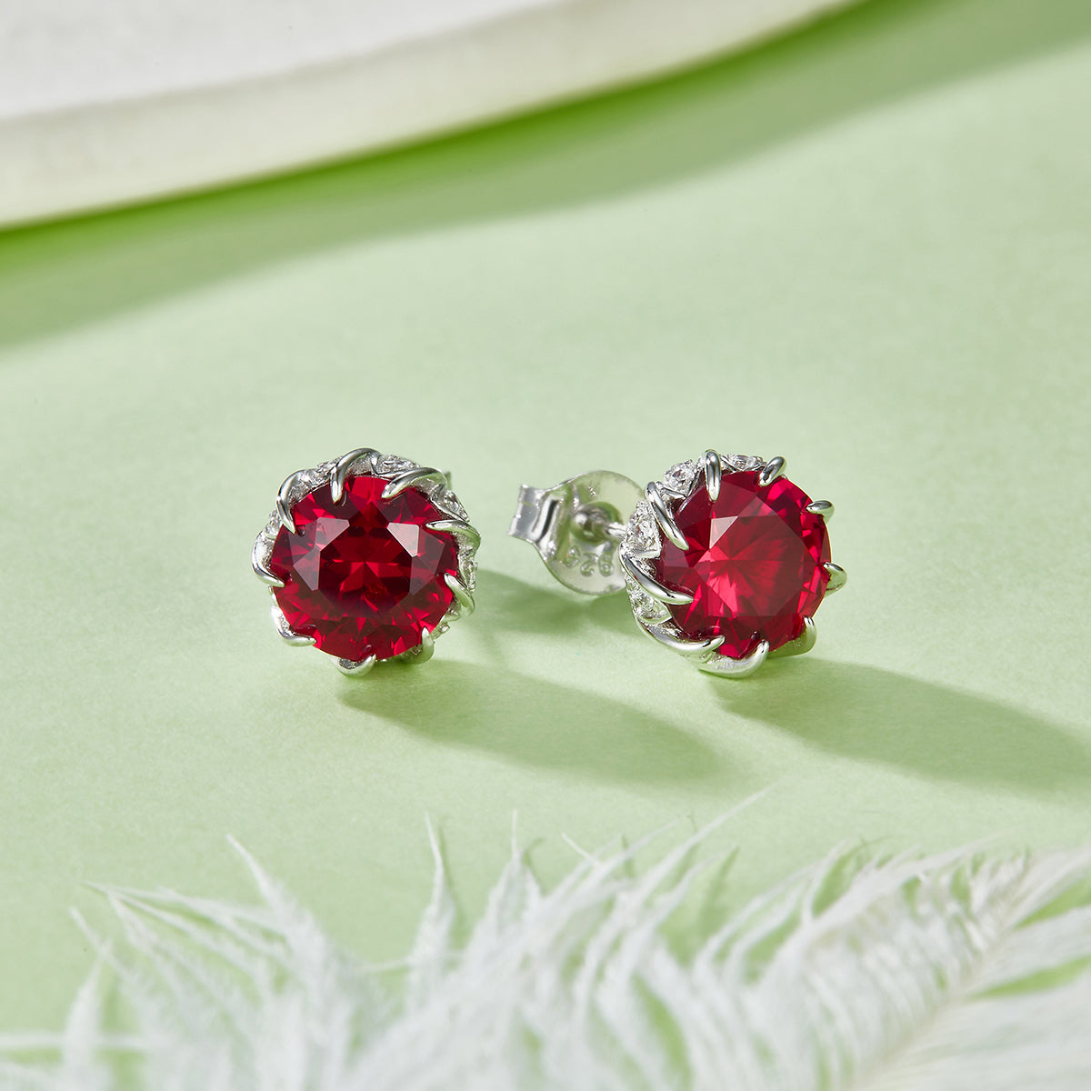 Cherry Red Lab-Grown Ruby Stud Earrings in S925 Sterling Silver, 2.4CT, Claw Setting - AdornMazing
