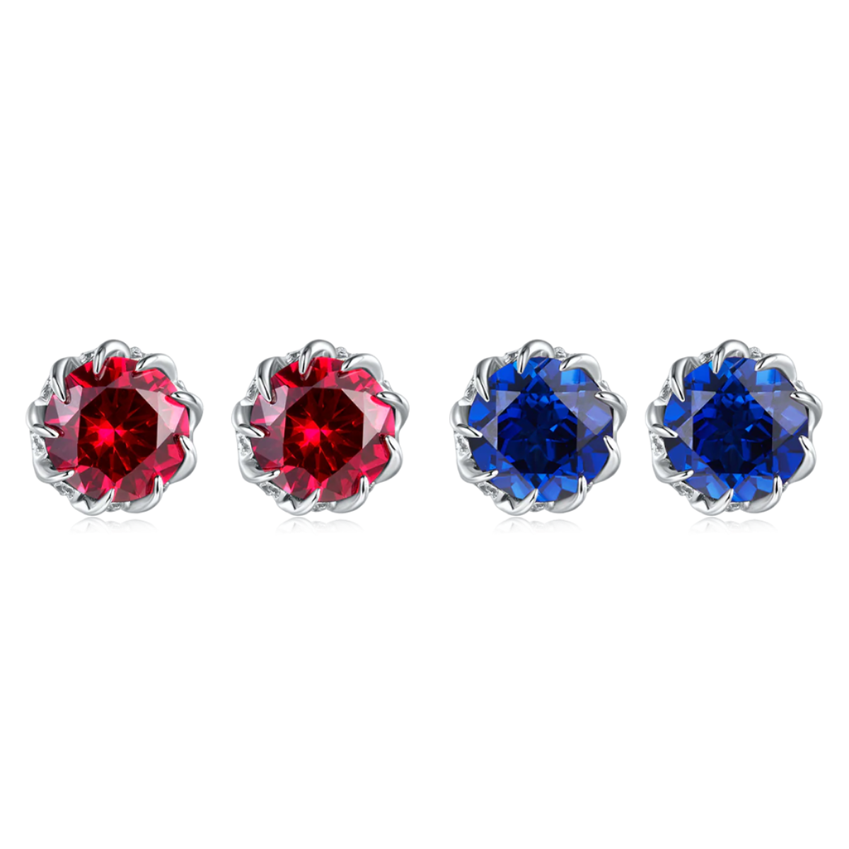 Cherry Red Lab-Grown Ruby Stud Earrings in S925 Sterling Silver, 2.4CT, Claw Setting - AdornMazing