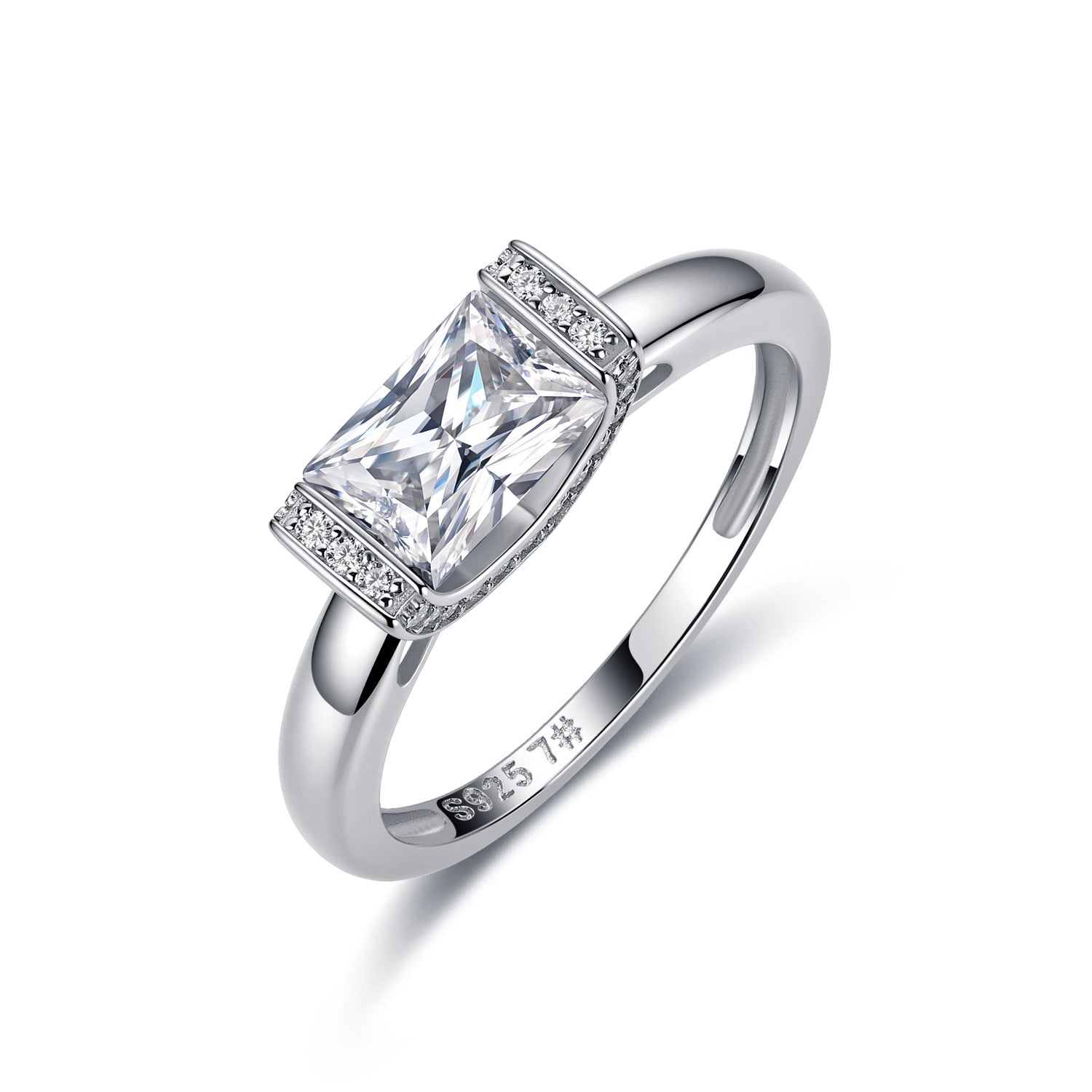 1.15CT radiant-cut moissanite engagement ring, front angled view