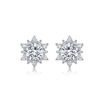 Pair of 2.48CT round moissanite halo stud earrings, front view