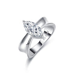 3CT marquise moissanite engagement ring in S925 sterling silver, front angled view