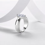 3CT marquise moissanite ring showing sculptural split band and side profile