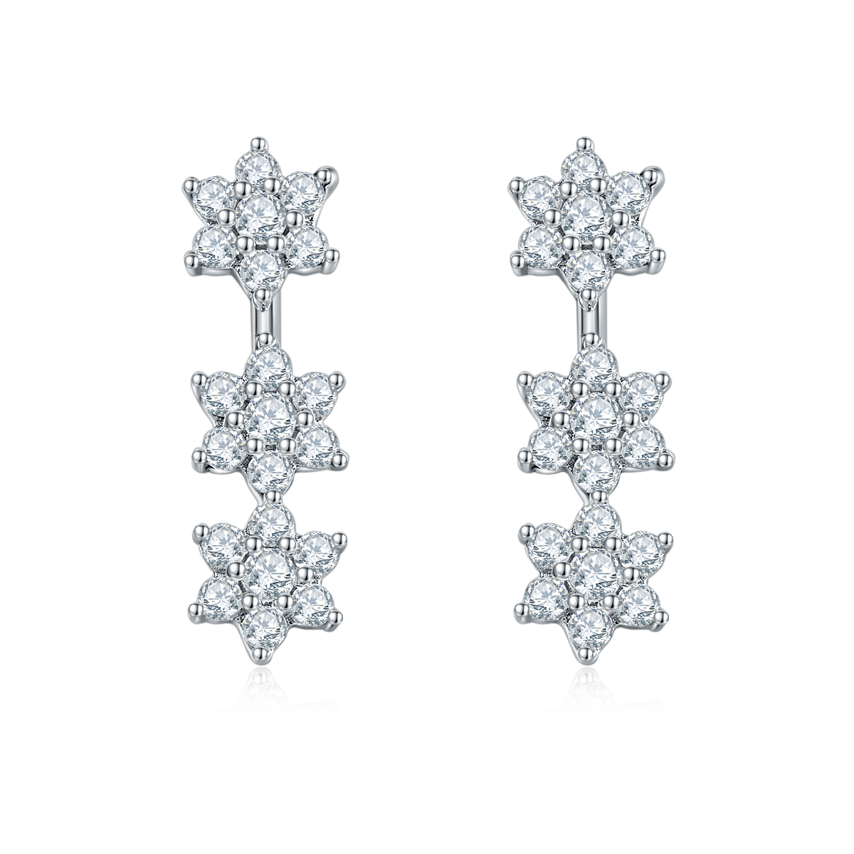 0.72CT Moissanite Flower Ear Jacket Earrings in Sterling Silver - supplier product view 1