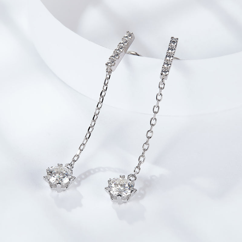 Dancing Moissanite Tassel Earrings in Sterling Silver, 0.5CT Each - supplier product view 2