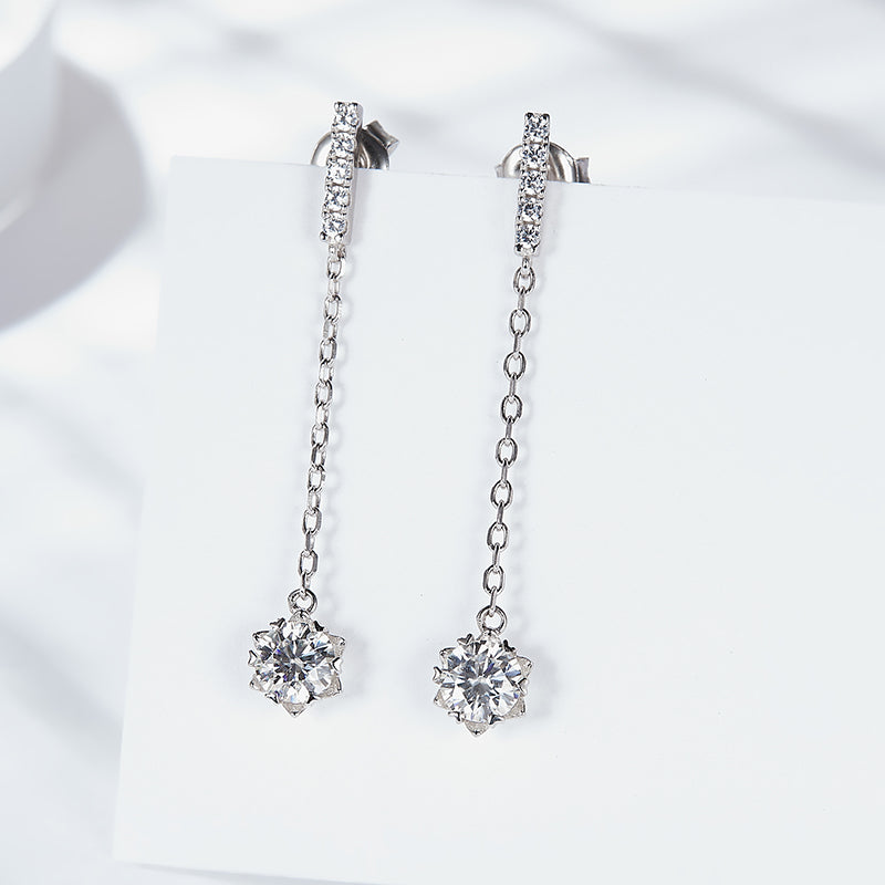 Moissanite chain-drop earrings front hanging view