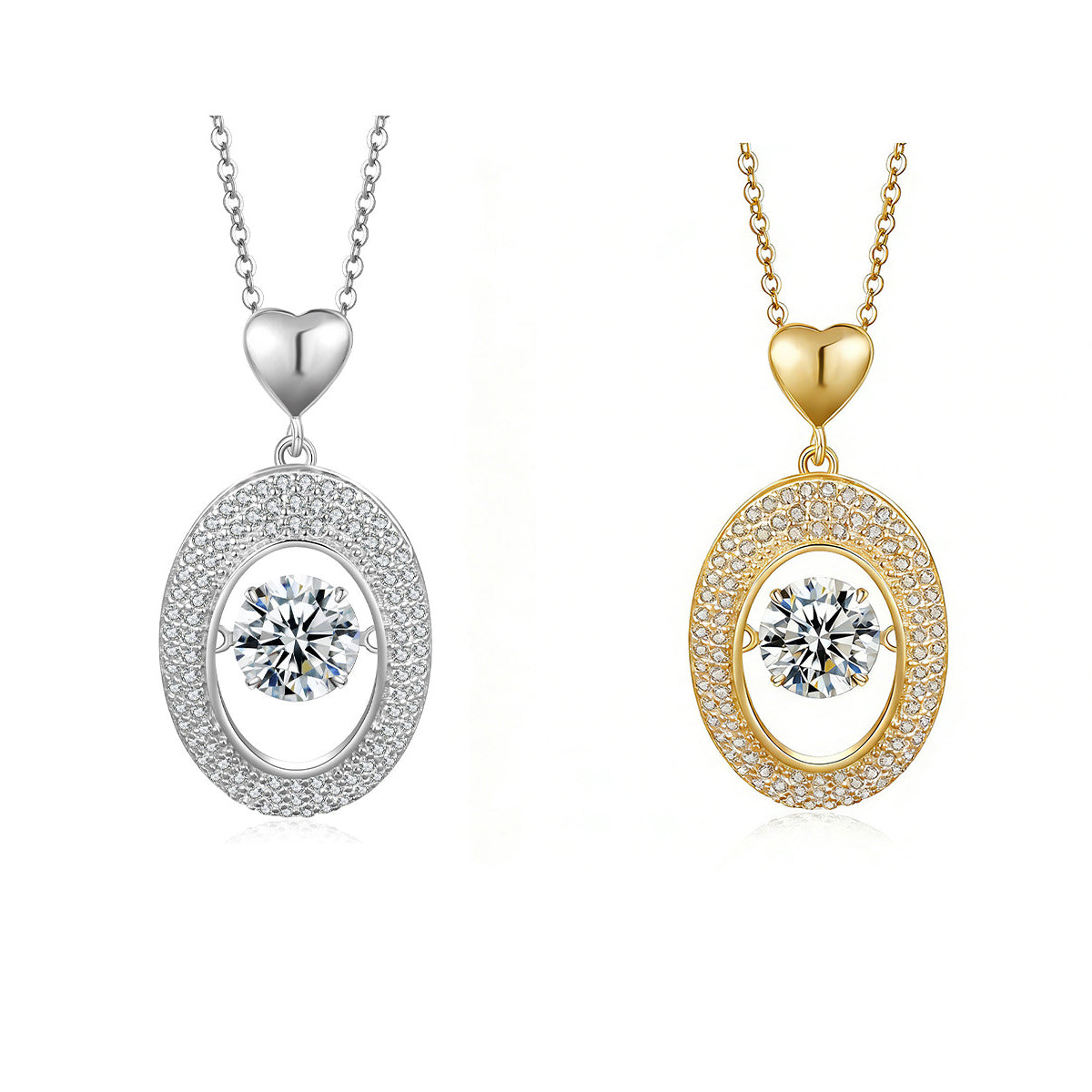 1CT Dancing Moissanite Oval Pendant Necklace in Gold-Plated Sterling Silver - supplier product view 1
