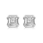 Asscher-cut moissanite stud earrings in white-finish sterling silver