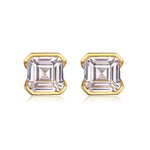 Asscher-cut moissanite stud earrings in yellow gold-plated sterling silver