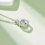 Moissanite floating pendant angled setting detail