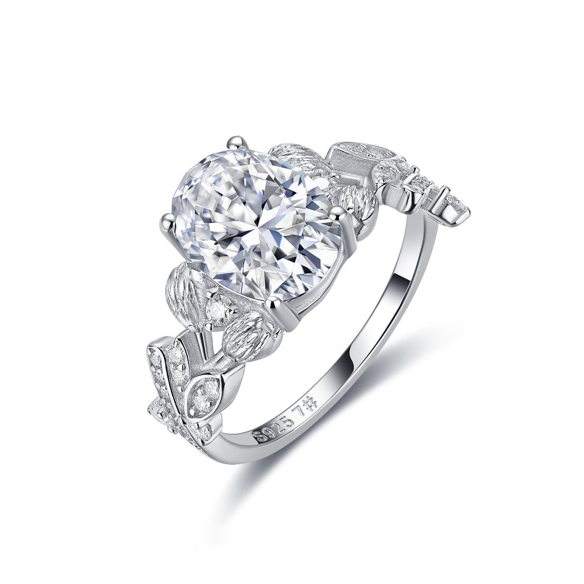 3.3CT Oval Moissanite Garden Engagement Ring in Sterling Silver - supplier product view 1
