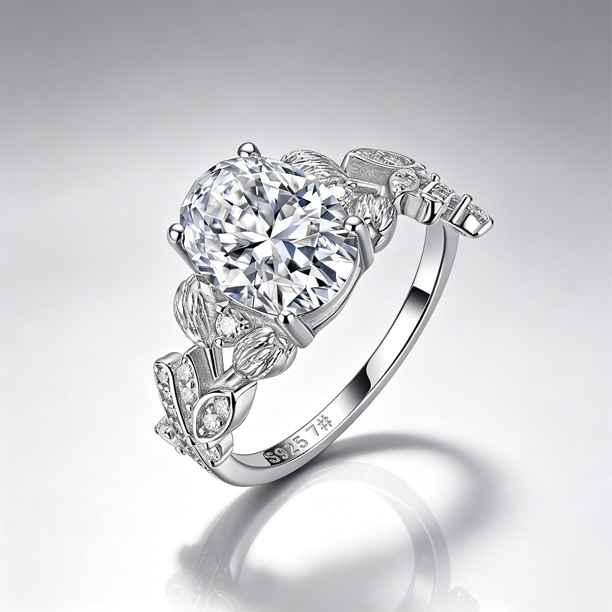 3.3CT Oval Moissanite Garden Engagement Ring in Sterling Silver - supplier product view 3