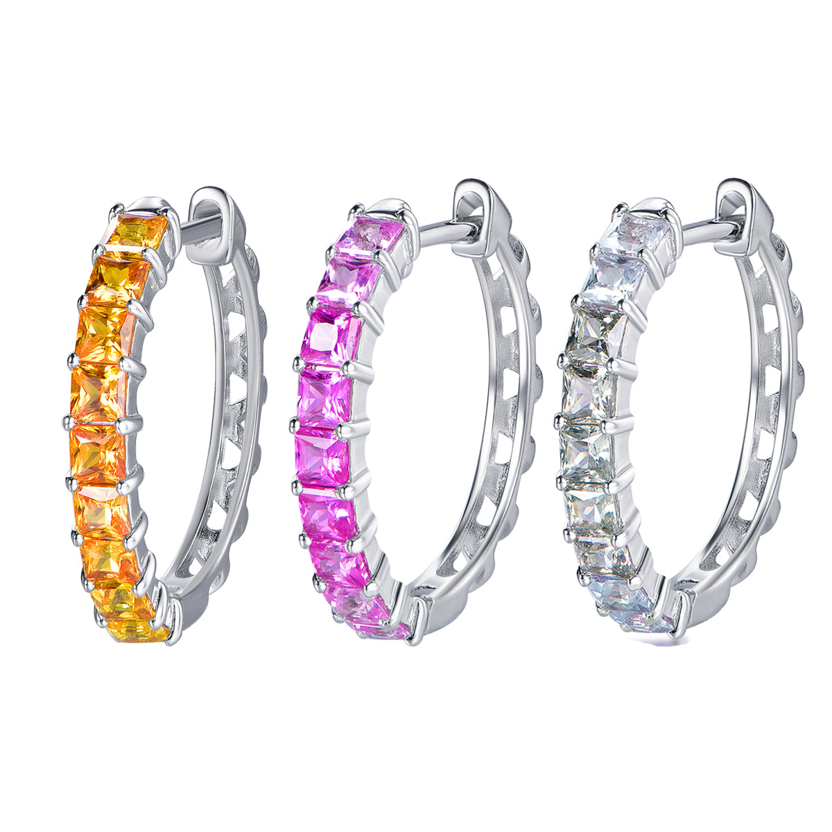 Yellow, pink and green gradient lab-grown gemstone hoop earrings