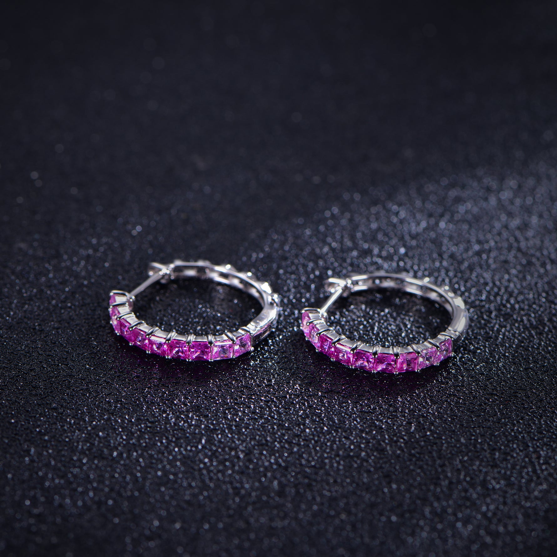 Pink gradient lab-grown gemstone hoop earrings, front view