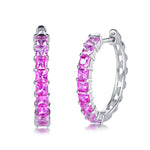 Pink gradient princess-cut lab-grown gemstone hoop earrings in S925 silver