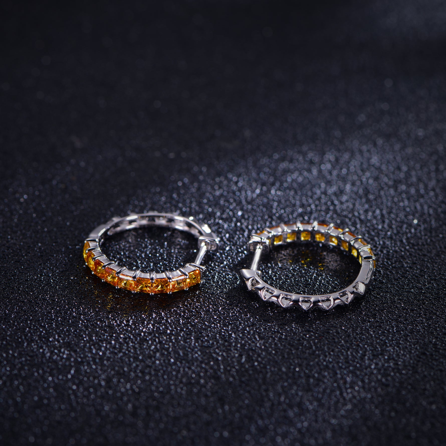 Yellow gradient hoop earrings showing side and front