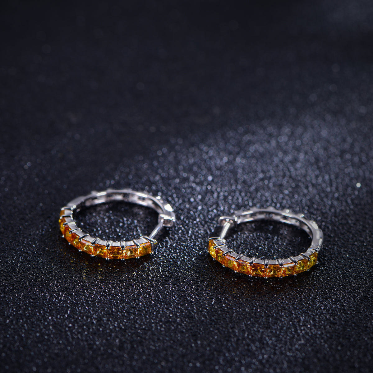Yellow gradient lab-grown gemstone hoop earrings, front view