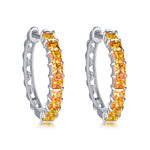 Yellow gradient princess-cut lab-grown gemstone hoop earrings in S925 silver