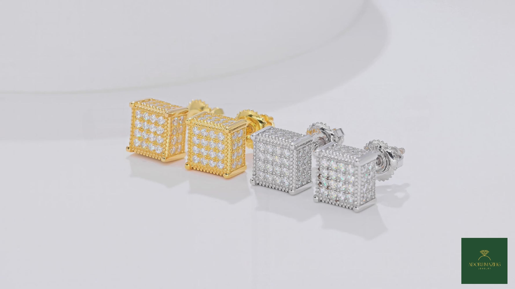 Square Moissanite Cluster Stud Earrings, 0.77ct D Grade, S925 Sterling Silver, 96 Stones AdornMazing Moissanite Earrings.